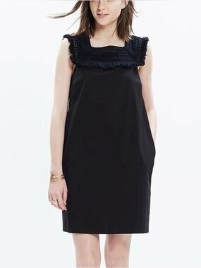 Madewell Sundream Black Fringe Cotton Blend Dress in size 12 w/ pockets
